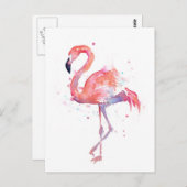 Roze Flamingo Waterverf Briefkaart (Voorkant / Achterkant)