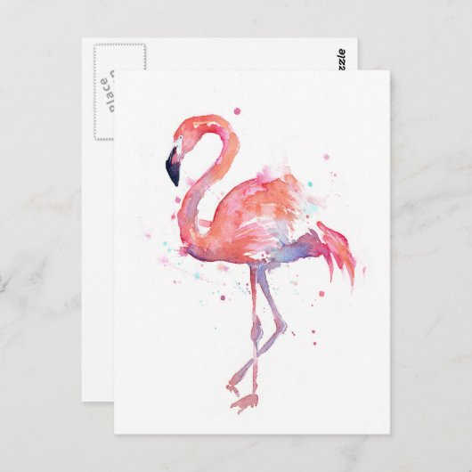 Roze Flamingo Waterverf Briefkaart (Voorkant / Achterkant)