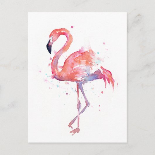 Roze Flamingo Waterverf Briefkaart (Voorkant)