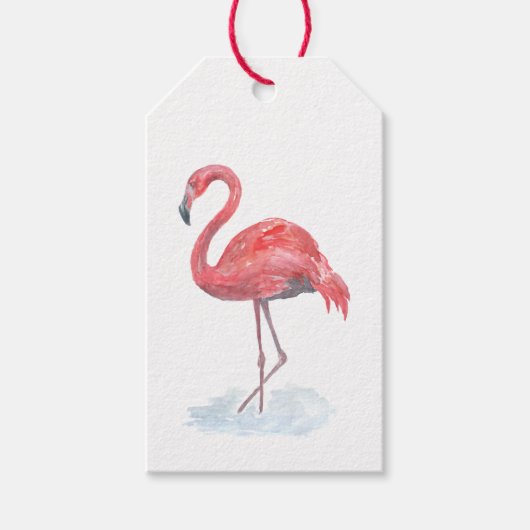 Roze flamingo, waterverf. cadeaulabel (Voorkant)