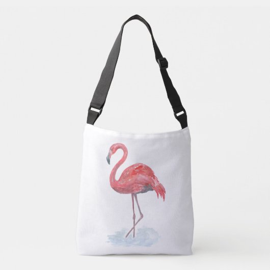 Roze flamingo, waterverf. crossbody tas (Voorkant)