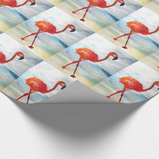Roze Flamingo Waterverf Glanzend Verpakkingsdocume Cadeaupapier (Hoek)