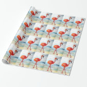 Roze Flamingo Waterverf Glanzend Verpakkingsdocume Cadeaupapier (Uitgerold)
