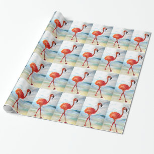 Roze Flamingo Waterverf Glanzend Verpakkingsdocume Cadeaupapier