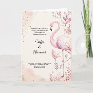 Roze Flamingo Waterverf Gouden Bruiloft  Kaart