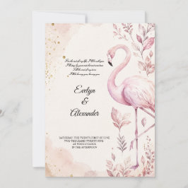 Roze Flamingo Waterverf Gouden Bruiloft  Kaart