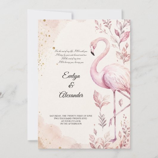 Roze Flamingo Waterverf Gouden Bruiloft Kaart (Voorkant)