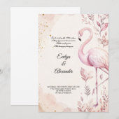 Roze Flamingo Waterverf Gouden Bruiloft Kaart (Voorkant / Achterkant)