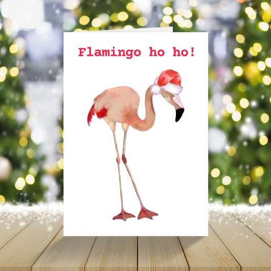Roze flamingo waterverf grappige kerst feestdagen kaart