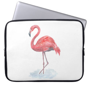 Roze flamingo, waterverf. laptop sleeve