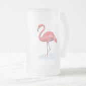Roze flamingo, waterverf. matglas bierpul (Voorkant rechts)