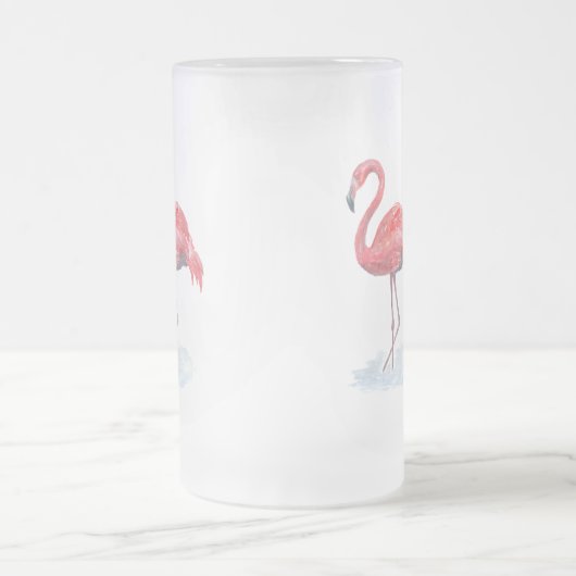 Roze flamingo, waterverf. matglas bierpul (Center)