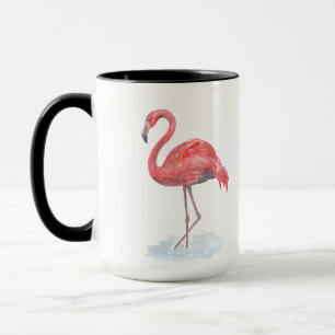 Roze flamingo, waterverf. mok