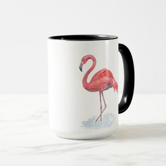 Roze flamingo, waterverf. mok (Voorkant rechts)