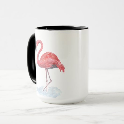 Roze flamingo, waterverf. mok (Voorkant links)