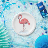 Roze flamingo, waterverf. papieren bordje (Feest)
