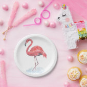 Roze flamingo, waterverf. papieren bordje (Feest)