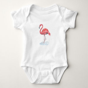 Roze flamingo, waterverf. romper