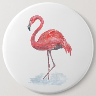 Roze flamingo, waterverf. ronde button 6,0 cm