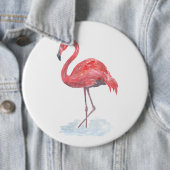 Roze flamingo, waterverf. ronde button 6,0 cm (In situ)