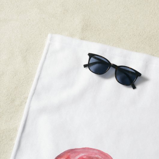 Roze flamingo, waterverf. strandlaken (In situ)