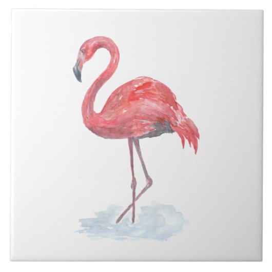 Roze flamingo, waterverf. tegeltje (Voorkant)
