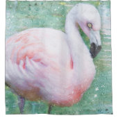 Roze Flamingo Waterverf Tropische beeldende kunst Douchegordijn (Voorkant)