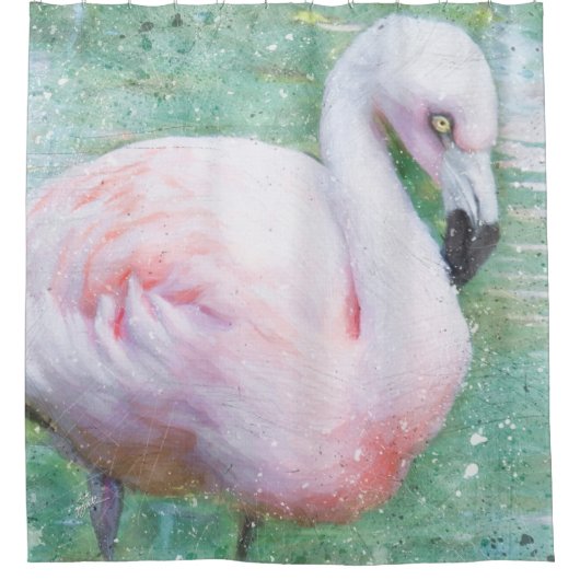 Roze Flamingo Waterverf Tropische beeldende kunst Douchegordijn (Voorkant)