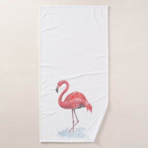 Roze flamingo, waterverf. wasdoek bad handdoek