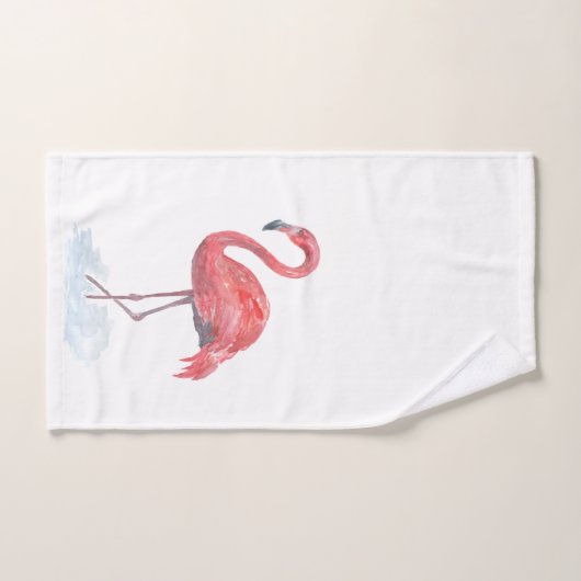 Roze flamingo, waterverf. wasdoek bad handdoek (Handdoek)