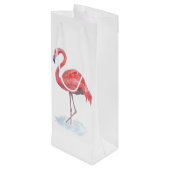 Roze flamingo, waterverf. wijn cadeautas (Achterkant Gekanteld)