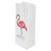 Roze flamingo, waterverf. wijn cadeautas (Voorkant Gekanteld)
