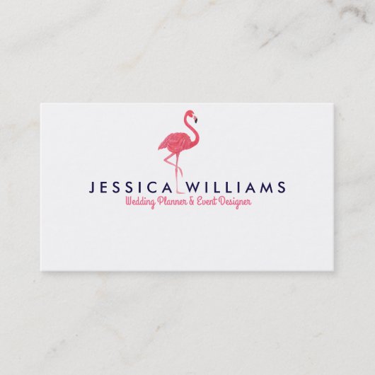Roze Flamingo Waterverven Illustratie Visitekaartje (Voorkant)