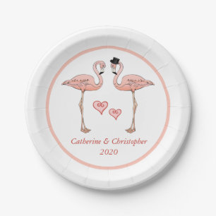 Roze flamingo Weddenschap Bride Groom Hearts Love  Papieren Bordje
