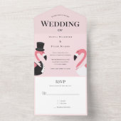 Roze Flamingo Wedding All In One Uitnodiging (Binnen)