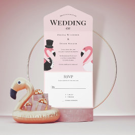 Roze Flamingo Wedding All In One Uitnodiging