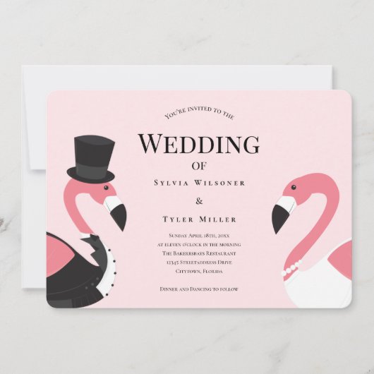 Roze Flamingo Wedding Kaart (Voorkant)