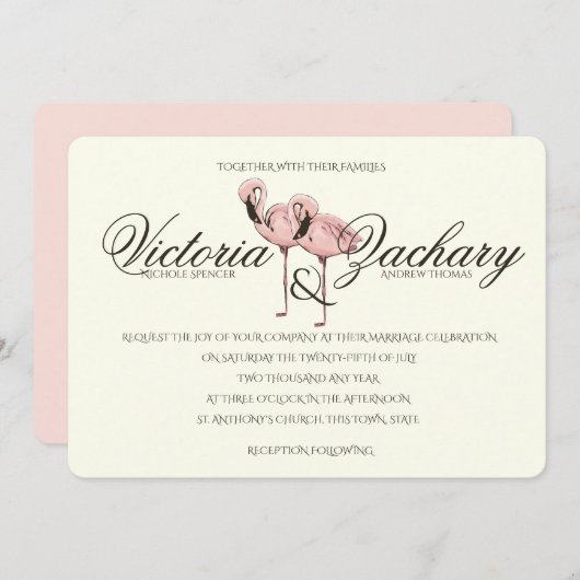 Roze Flamingo Wedding Kaart (Voorkant / Achterkant)
