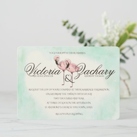Roze Flamingo Wedding Kaart (Staand voorkant)