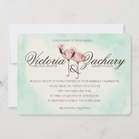 Roze Flamingo Wedding Kaart (Voorkant)