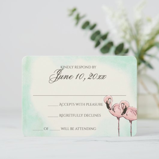 Roze Flamingo Wedding Response Kaart (Staand voorkant)