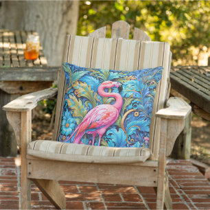 Roze Flamingo Weelderige Tropische Jungle Botanisc Buitenkussen