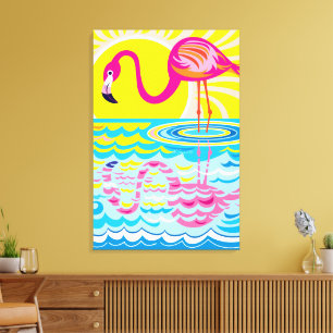 Roze Flamingo Weerspiegeling Canvas Afdruk