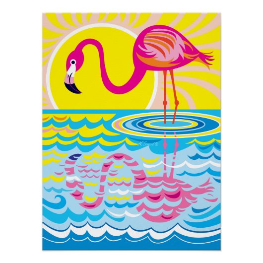 Roze Flamingo Weerspiegeling Perfect Poster (Voorkant)