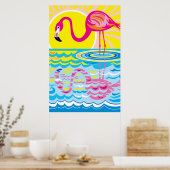 Roze Flamingo Weerspiegeling Poster (Keuken)