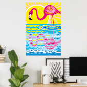 Roze Flamingo Weerspiegeling Poster (Thuiskantoor)