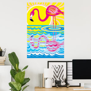 Roze Flamingo Weerspiegeling Poster