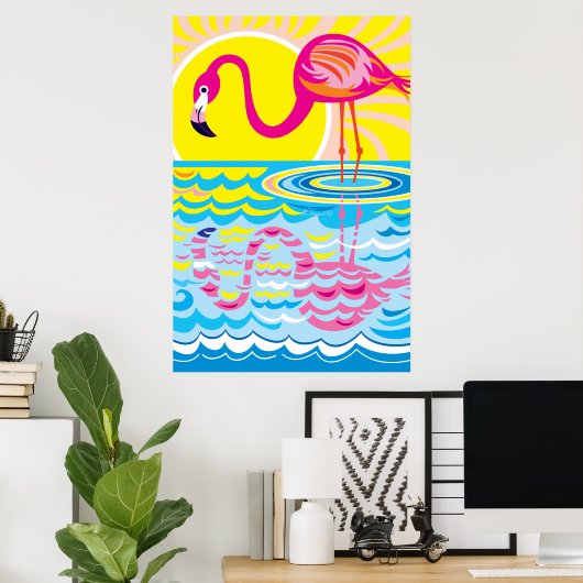 Roze Flamingo Weerspiegeling Poster (Thuiskantoor)