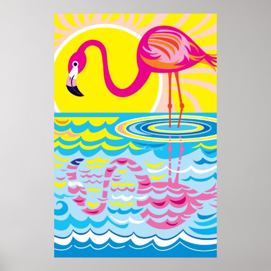 Roze Flamingo Weerspiegeling Poster (Voorkant)