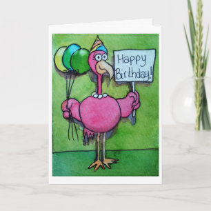 Roze Flamingo Whimsical Funny Bird Painting Kaart